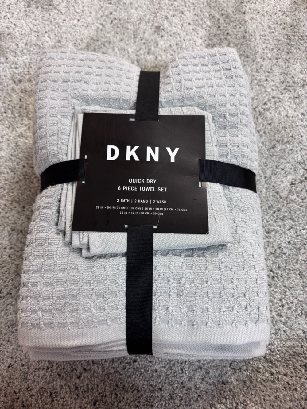 DKNY Quick Dry Waffle Textured 6pc Towel Set, Gray bath & hand towels, washcloth